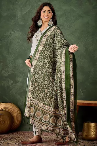 white fancy blended cotton kurta set