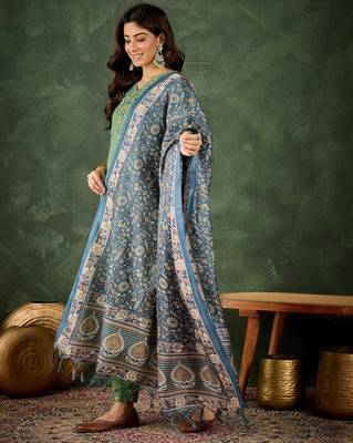 green fancy blended cotton kurta set 3