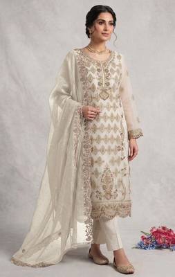 White color beautiful designer embroidered partywear suit 1