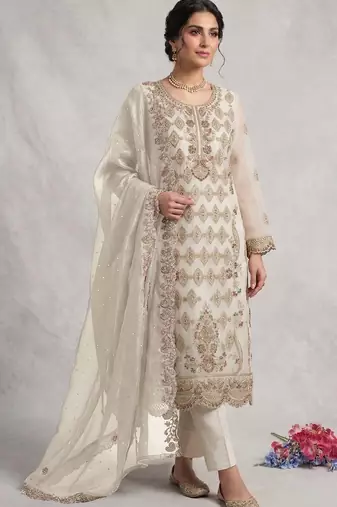 White color beautiful designer embroidered partywear suit