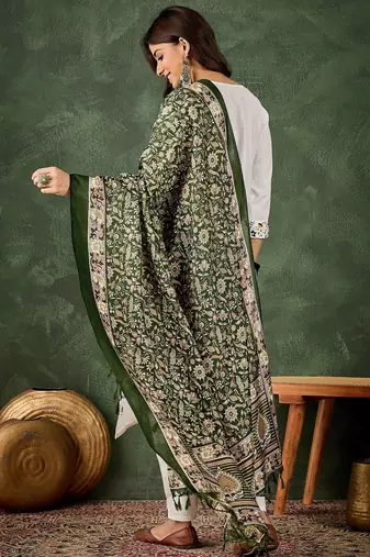 white fancy blended cotton kurta set