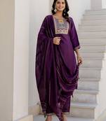 purple fancy blended cotton kurta set