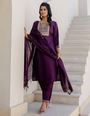 purple fancy blended cotton kurta set 2