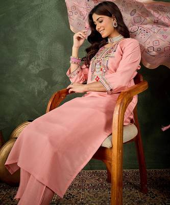 pink fancy silk blend kurta set 4