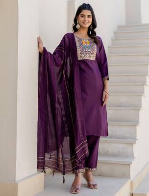 purple fancy blended cotton kurta set 3