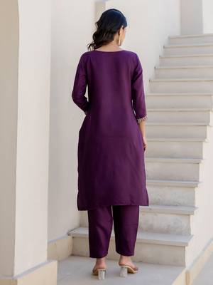 purple fancy blended cotton kurta set 4