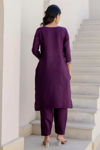 purple fancy blended cotton kurta set
