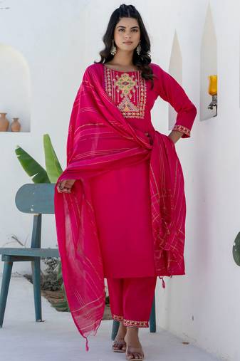 pink fancy blended cotton kurta set