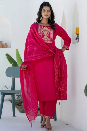 pink fancy blended cotton kurta set