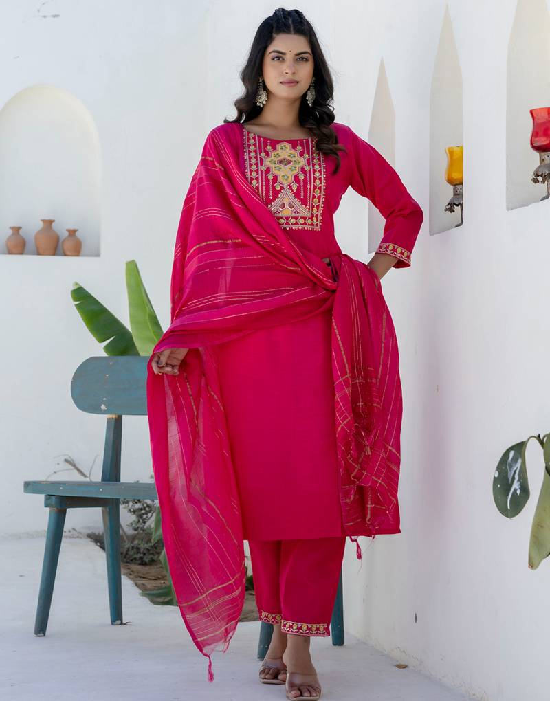 pink fancy blended cotton kurta set