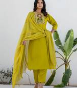 lemon fancy blended cotton kurta set