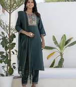 green fancy blended cotton kurta set