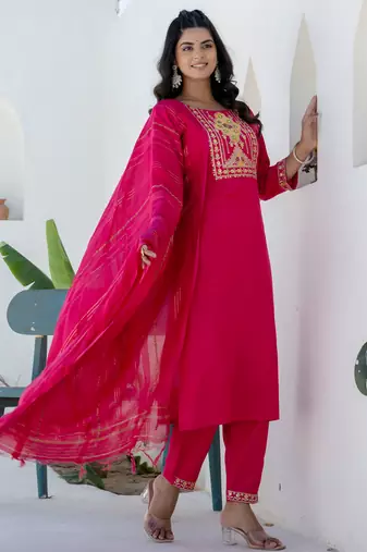 pink fancy blended cotton kurta set