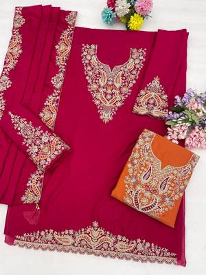 Magenta color stylish chinon fabric designer embroidered palazzo dress 3