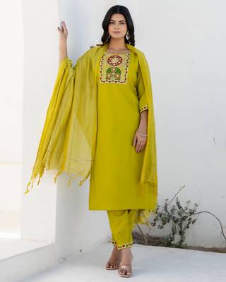 lemon fancy blended cotton kurta set 2