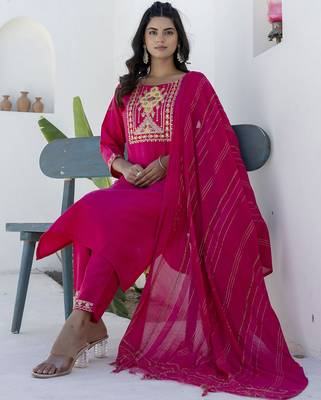 pink fancy blended cotton kurta set 3