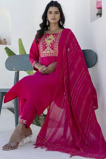 pink fancy blended cotton kurta set