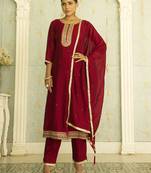 maroon fancy silk blend kurta set