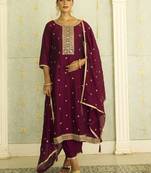 purple fancy silk blend kurta set