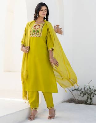 lemon fancy blended cotton kurta set 3