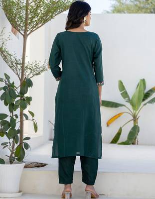 green fancy blended cotton kurta set 4