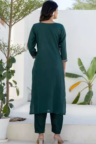 green fancy blended cotton kurta set