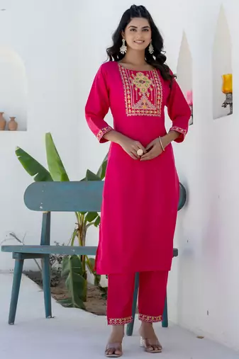 pink fancy blended cotton kurta set
