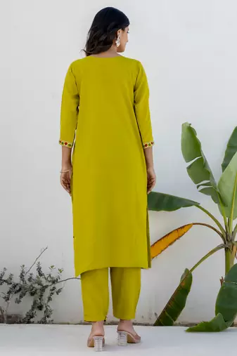 lemon fancy blended cotton kurta set