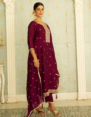 purple fancy silk blend kurta set 3