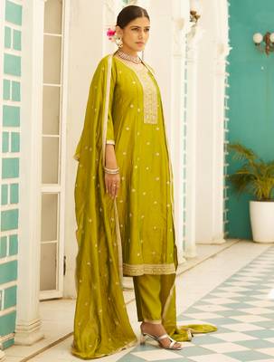 lemon fancy silk blend kurta set 2