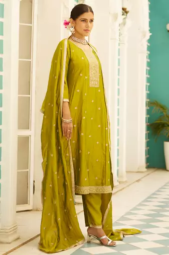 lemon fancy silk blend kurta set