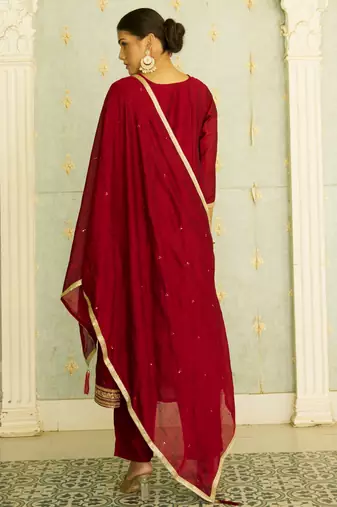 maroon fancy silk blend kurta set
