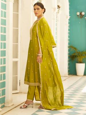 lemon fancy silk blend kurta set 3