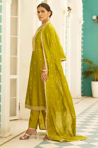 lemon fancy silk blend kurta set