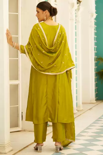 lemon fancy silk blend kurta set