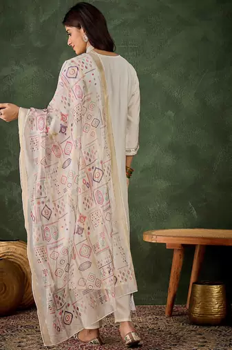 white fancy silk blend kurta set