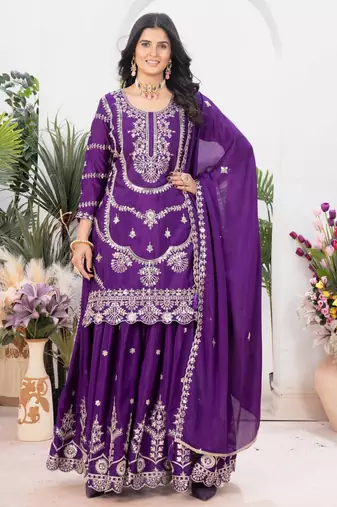 purple fancy pure silk kurta set