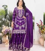 purple fancy pure silk kurta set