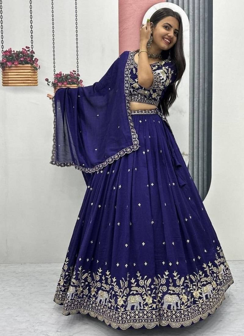 New Womens Latest Festive Wear  with Intricate Elephant Threadwork Lehenga Choli Set