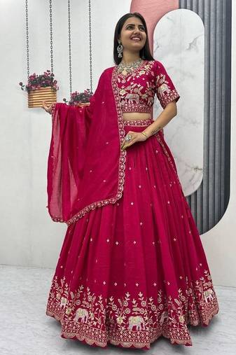 New Womens Latest Festive Wear  with Intricate Elephant Threadwork Lehenga Choli Set