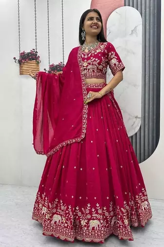 New Womens Latest Festive Wear  with Intricate Elephant Threadwork Lehenga Choli Set