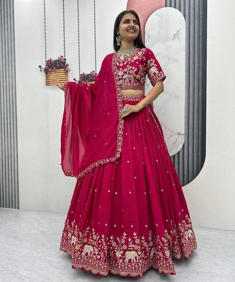 New Womens Latest Festive Wear  with Intricate Elephant Threadwork Lehenga Choli Set