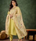 light-yellow fancy silk blend kurta set