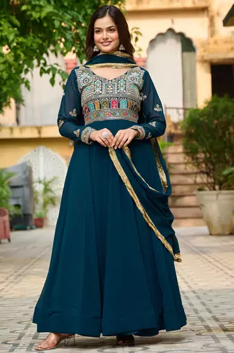 teal fancy faux georgette kurta set