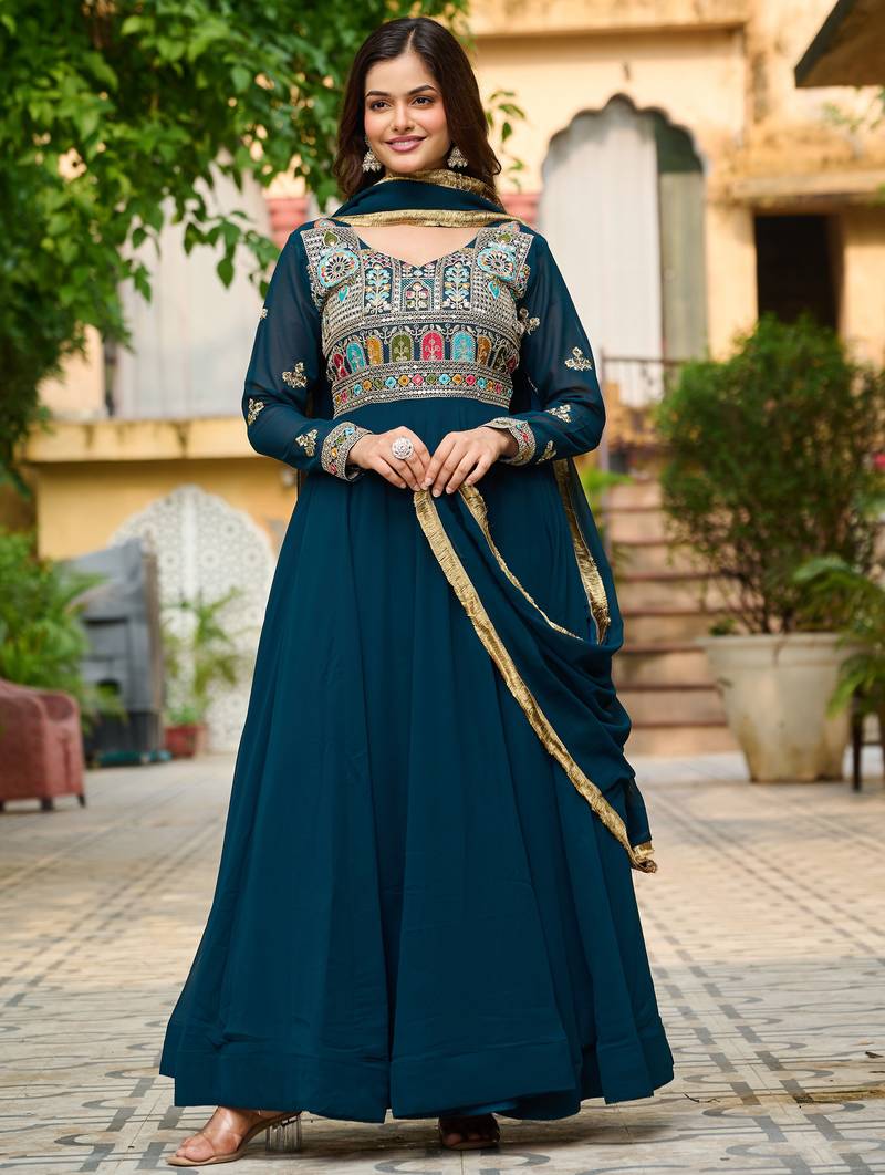 teal fancy faux georgette kurta set