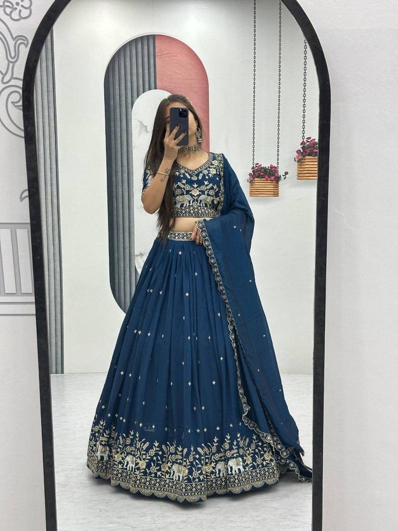 New Womens Latest Festive Wear  with Intricate Elephant Threadwork Lehenga Choli Set