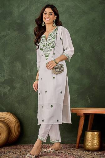 pear fancy silk blend kurta set
