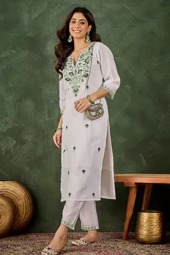 pear fancy silk blend kurta set