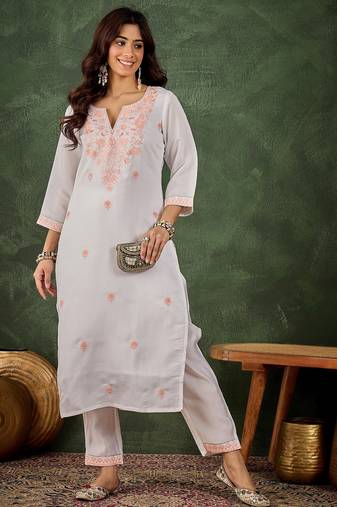 peach fancy silk blend kurta set