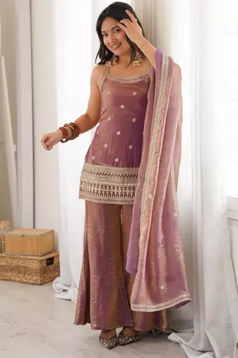 Pink embroidered kurta Palazzo pant with dupatta
